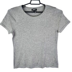 Women's Grey DKNY Acrylic Shirt Short Sleeve Crew Neck Size L